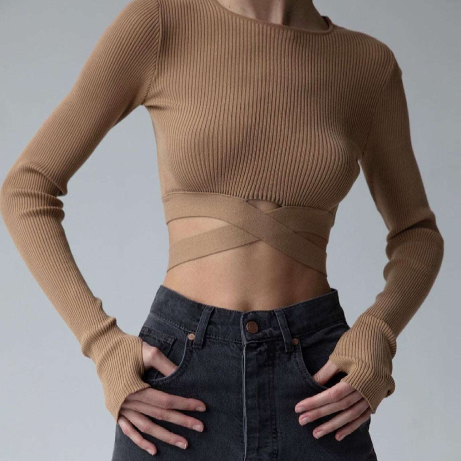 Women's Woolen Knitted Pleated Skirt or Lace-up Top Outfit - ChoreGirl