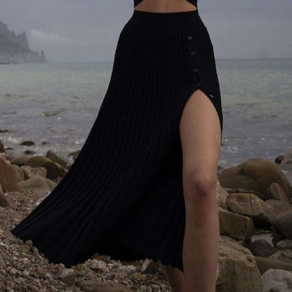 Women's Woolen Knitted Pleated Skirt or Lace-up Top Outfit - ChoreGirl