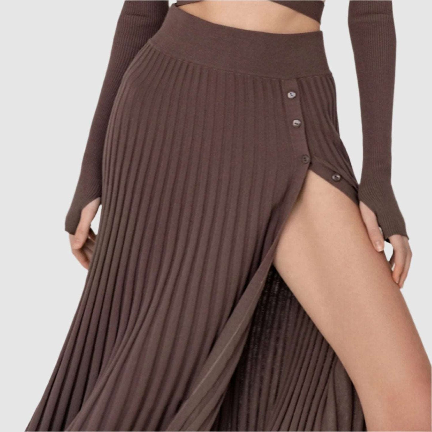 Women's Woolen Knitted Pleated Skirt or Lace-up Top Outfit - ChoreGirl