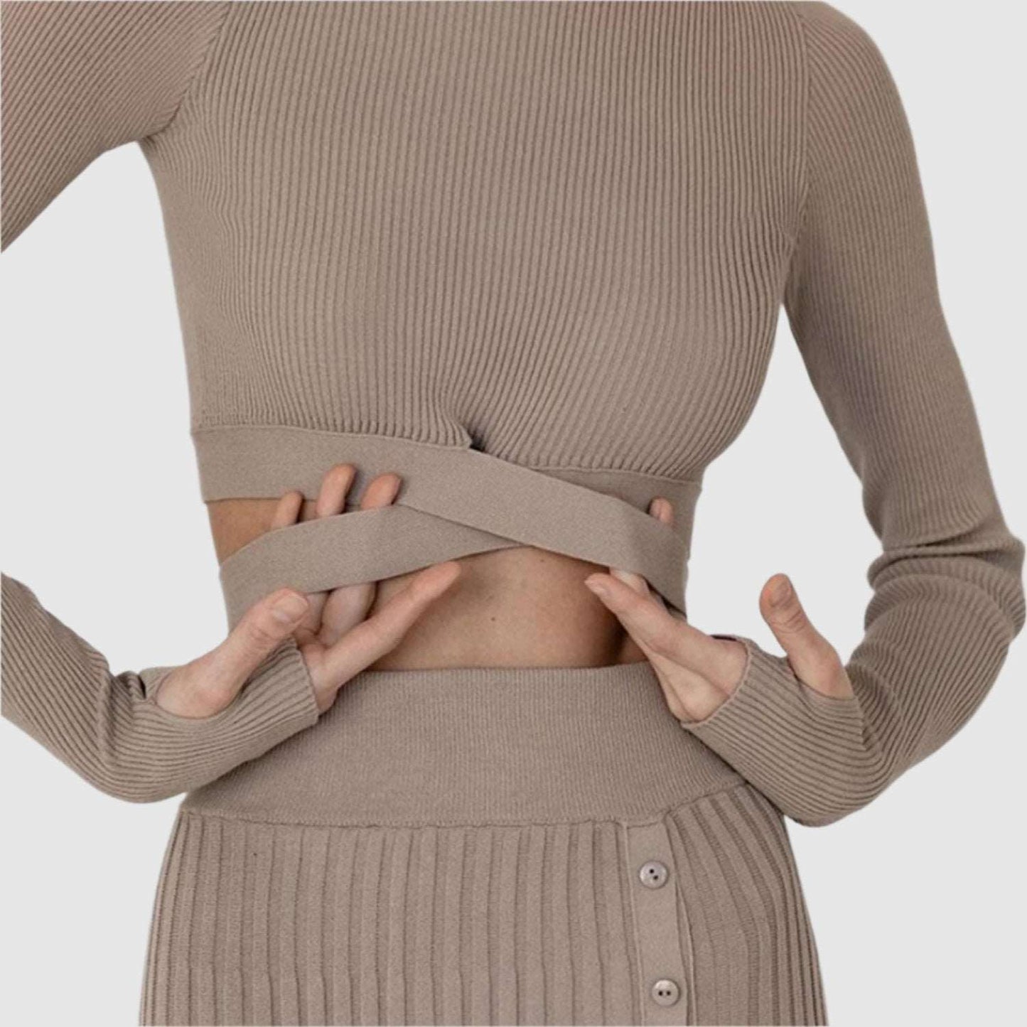 Women's Woolen Knitted Pleated Skirt or Lace-up Top Outfit - ChoreGirl