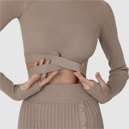 Women's Woolen Knitted Pleated Skirt or Lace-up Top Outfit - ChoreGirl