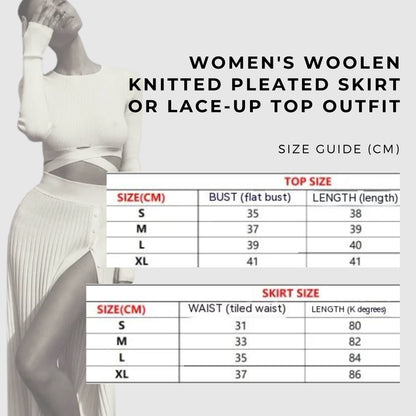 Women's Woolen Knitted Pleated Skirt or Lace-up Top Outfit - ChoreGirl