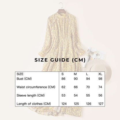 Women's Yellow Floral Print Chiffon Dress With Splits - ChoreGirl