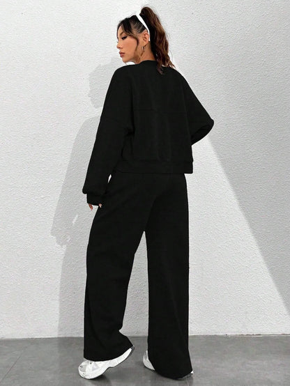 Women's Zip-up Slim Fit Elastic Two-piece Outfit Set - ChoreGirl
