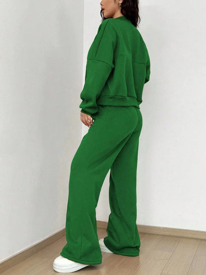 Women's Zip-up Slim Fit Elastic Two-piece Outfit Set - ChoreGirl