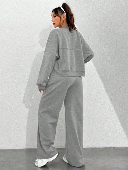 Women's Zip-up Slim Fit Elastic Two-piece Outfit Set - ChoreGirl