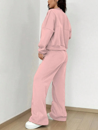 Women's Zip-up Slim Fit Elastic Two-piece Outfit Set - ChoreGirl