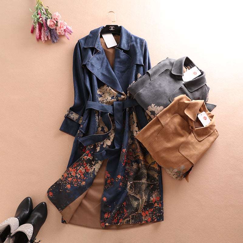 Women's Deerskin Velvet Long Sleeved Mid-Length Trench Coat - ChoreGirl