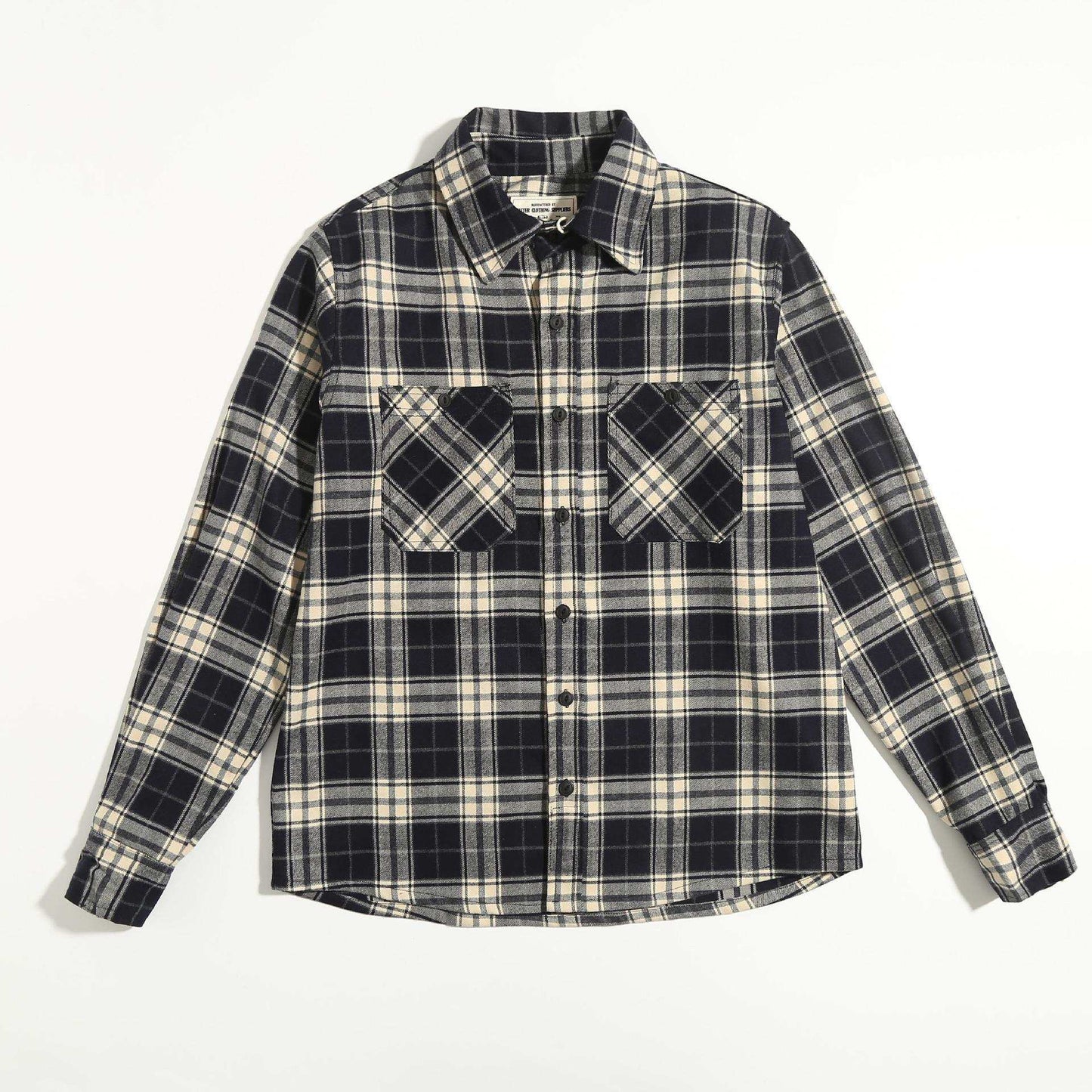 Men's Checkered Pattern Thickened Double Pocket Long Sleeve Button-up Shirt