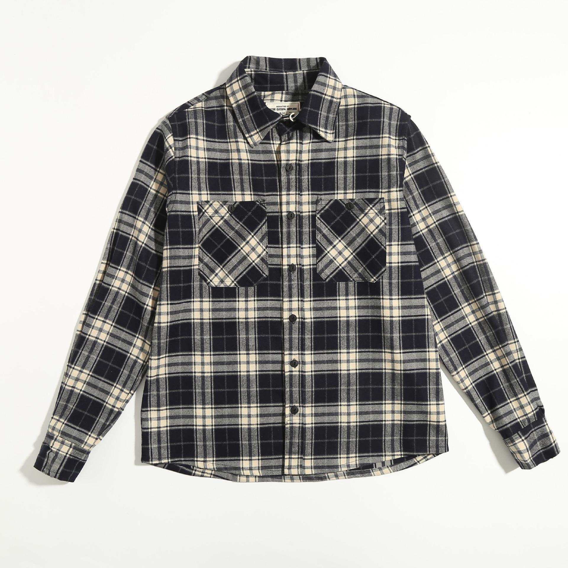 Men's Checkered Pattern Thickened Double Pocket Long Sleeve Button-up Shirt