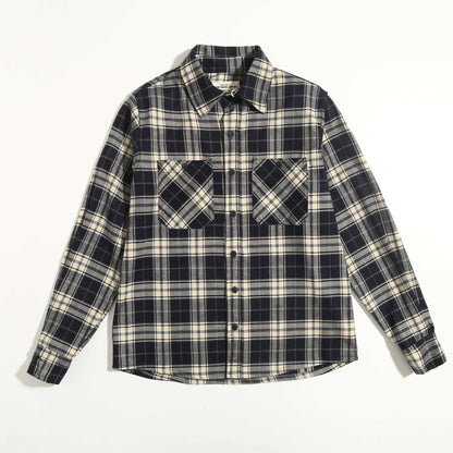 Men's Checkered Pattern Thickened Double Pocket Long Sleeve Button-up Shirt