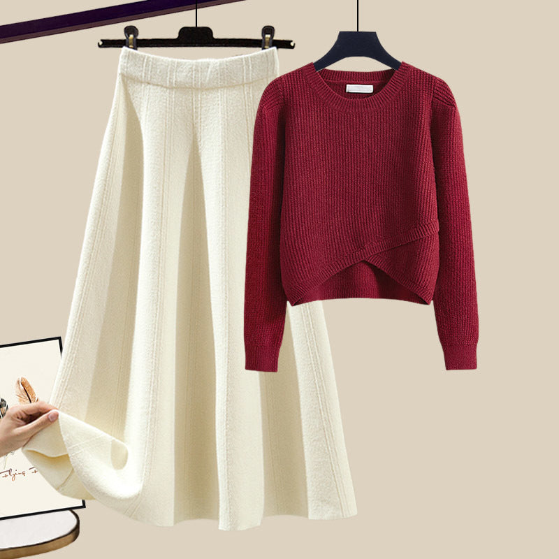 Women's Warm Irregular Style Knitted Sweater and Skirt Outfit Set - ChoreGirl