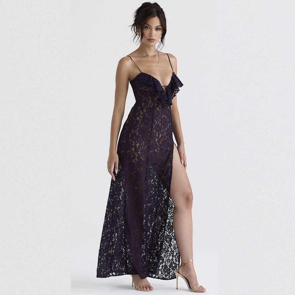 Women's "Dare Yourself" Lace Hot Girl Deep V-neck Long Strap Dress - ChoreGirl