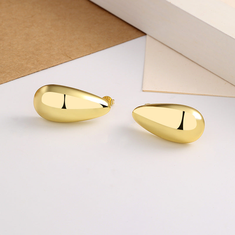 Women's Fashion Jewelry Water Drop Glossy 16k Real Gold Plated Simple And Elegant Earrings - ChoreGirl