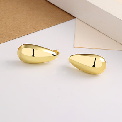 Women's Fashion Jewelry Water Drop Glossy 16k Real Gold Plated Simple And Elegant Earrings - ChoreGirl