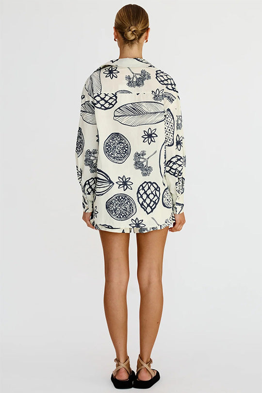 Women's Casual Fruit Printed Short Sleeved Shirt and Shorts Outfit Set - ChoreGirl