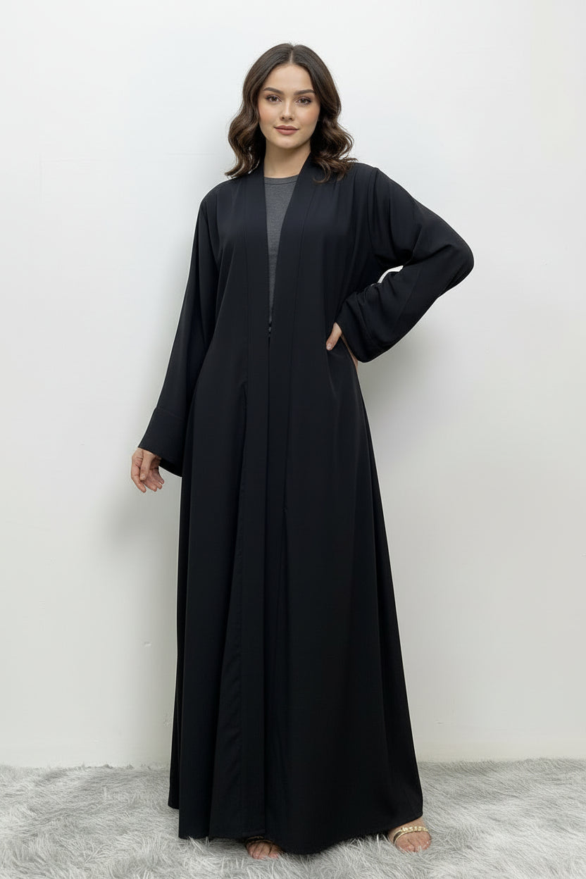 Eleganter, einfarbiger langer Morgenmantel mit Gürtel – Damen, Polyester