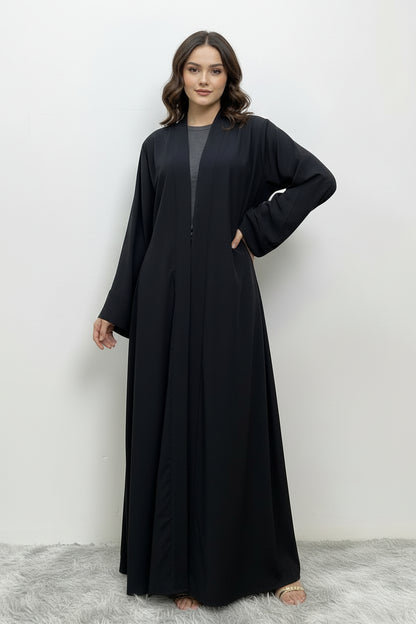 Eleganter, einfarbiger langer Morgenmantel mit Gürtel – Damen, Polyester