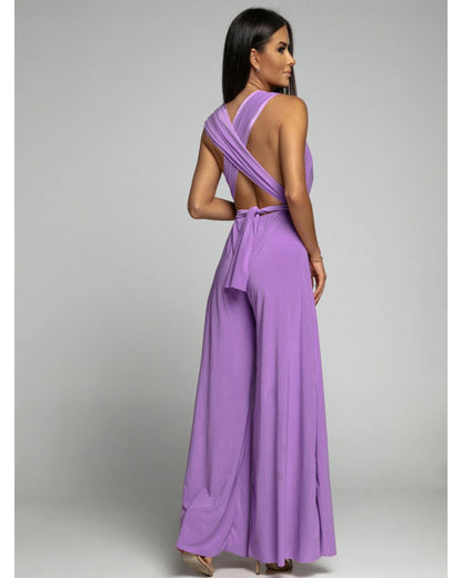 Women's Deep V-neck Sleeveless and Backless One-piece Jumpsuit - ChoreGirl