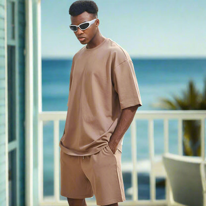 Men's Casual Cotton Short Sleeve T-shirt and Shorts Two-piece Outfit Set - ChoreGirl