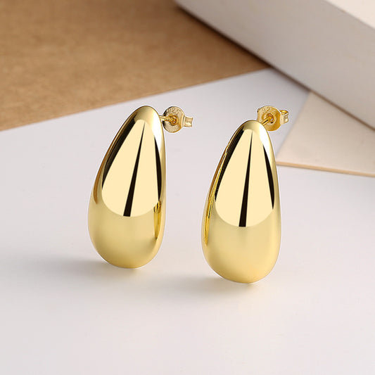 Women's Fashion Jewelry Water Drop Glossy 16k Real Gold Plated Simple And Elegant Earrings - ChoreGirl