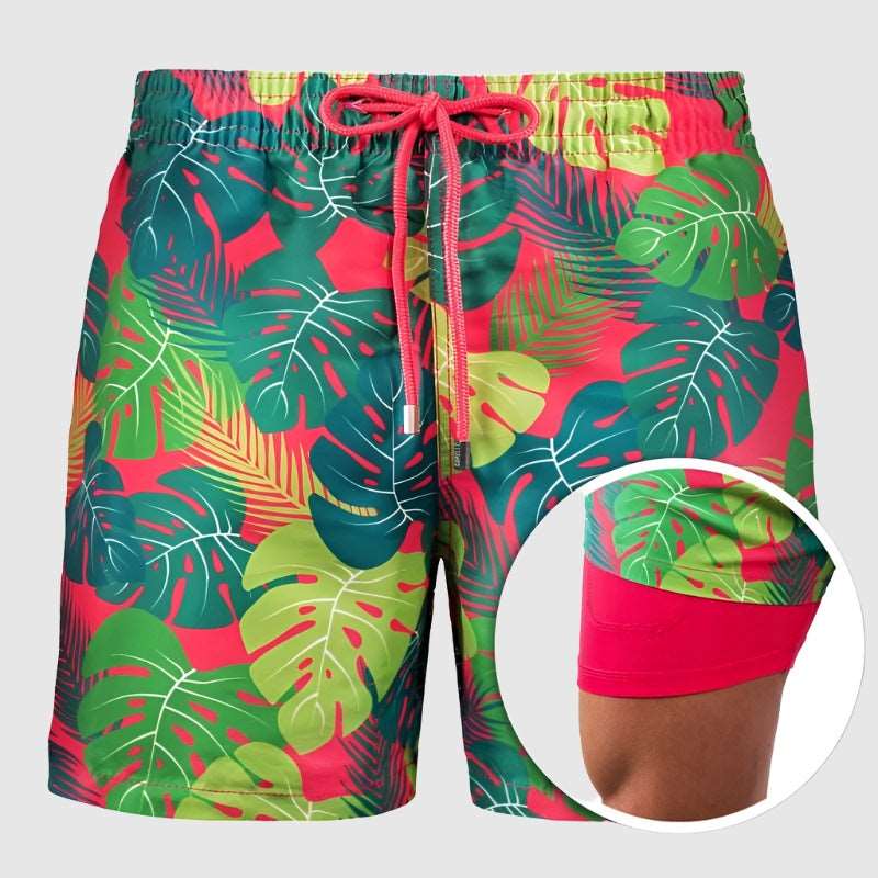 Men's Printed Double Layer Beach Shorts - ChoreGirl
