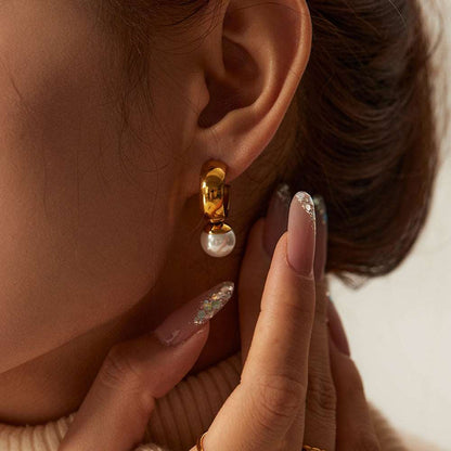 Women's 18K Gold Stainless Steel Glossy C- Shaped Earrings - ChoreGirl