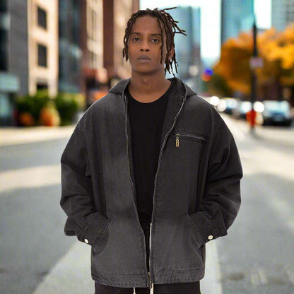 Men's Hooded Zip-up Denim Jacket - ChoreGirl