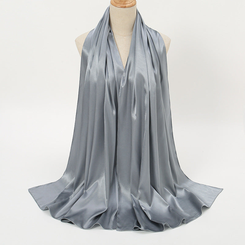 Women's Elegant Pure Color Pearl Satin Scarf - ChoreGirl