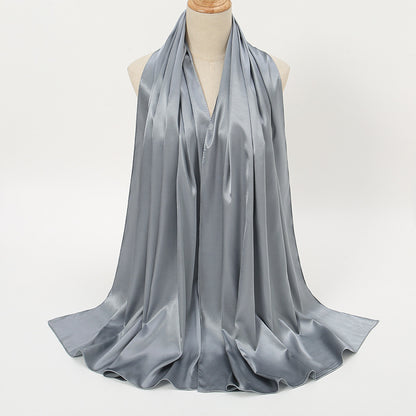 Women's Elegant Pure Color Pearl Satin Scarf - ChoreGirl