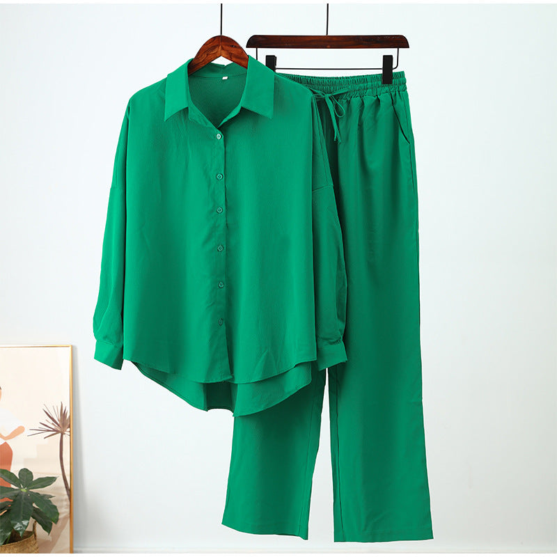 Women's Casual Loose Elastic Long-sleeved Shirt and Wide-leg Pants Outfit Set - ChoreGirl