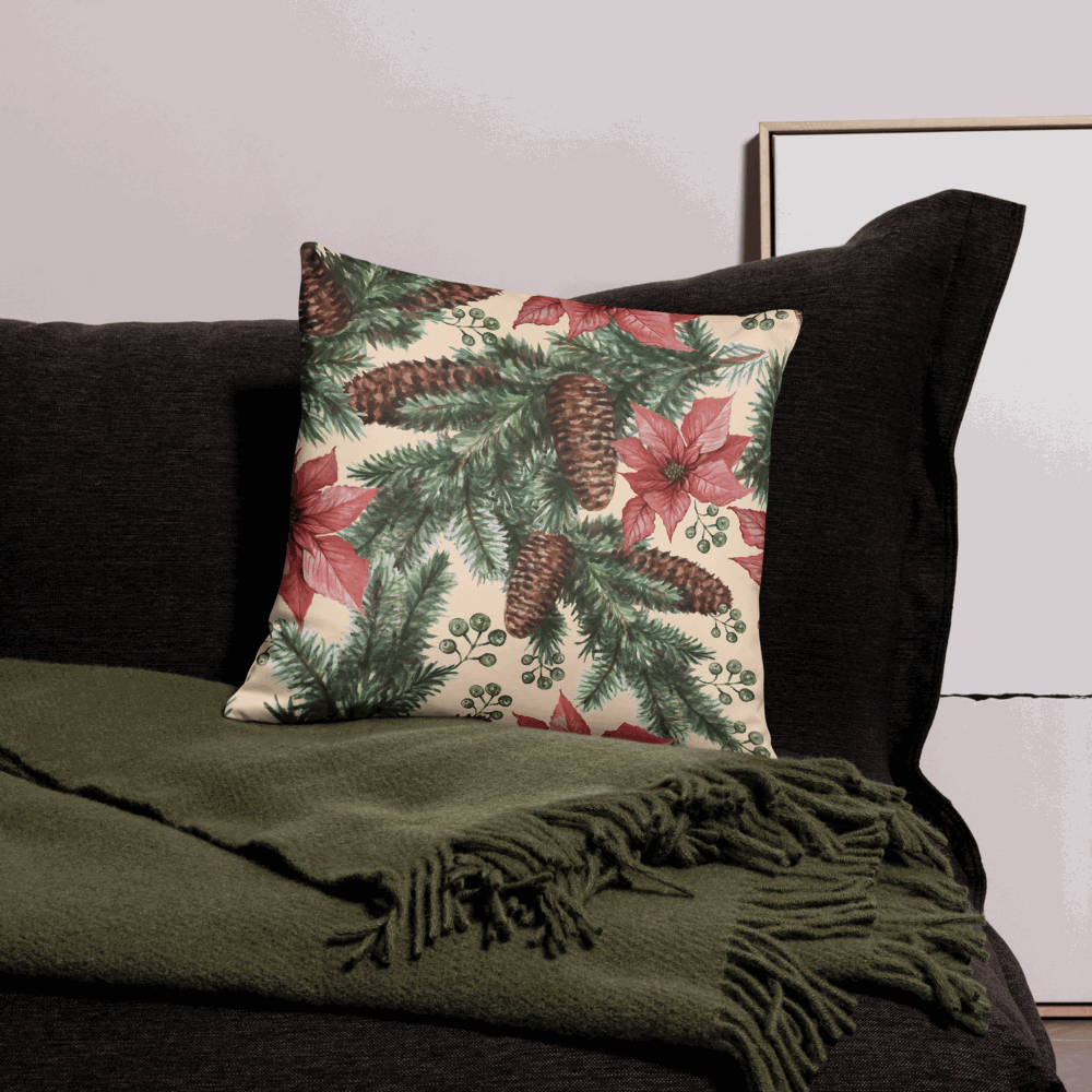Custom Poinsettias And Pine Design Pillow Case (no insert pillow) | PERSONALIZED - ChoreGirl