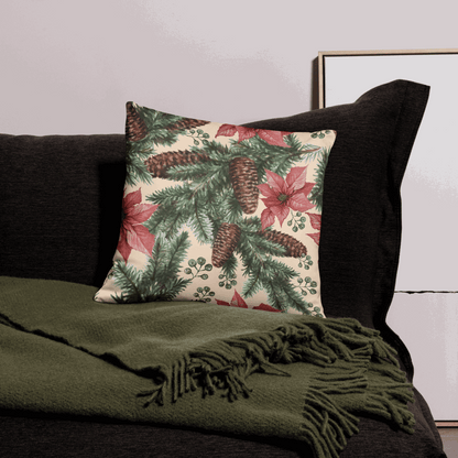 Custom Poinsettias And Pine Design Pillow Case (no insert pillow) | PERSONALIZED - ChoreGirl
