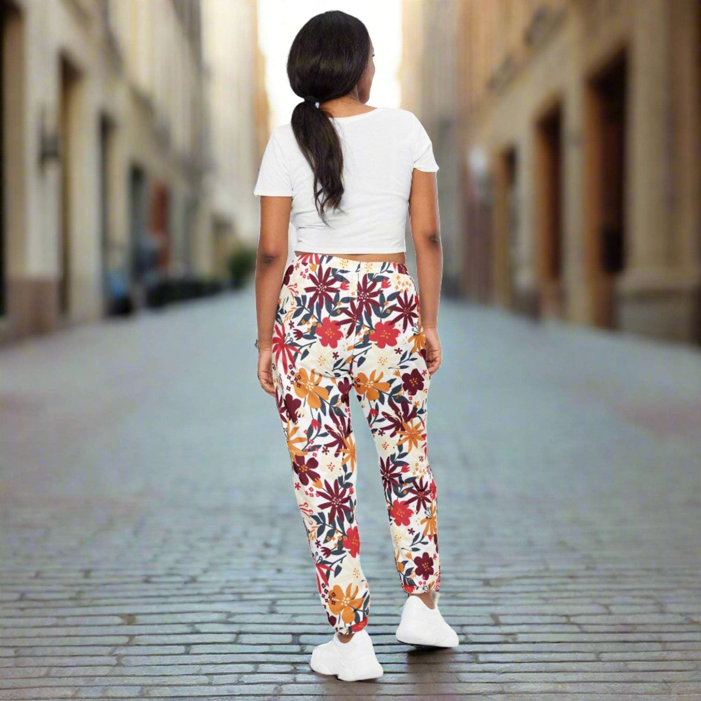Custom Women's Flower Garden Pattern Track Pants | PERSONALIZED - ChoreGirl