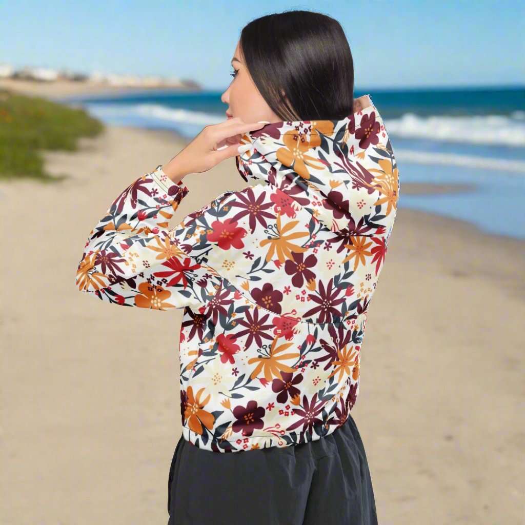 Custom Women’s Flower Garden Pattern Cropped Windbreaker Jacket | PERSONALIZED - ChoreGirl