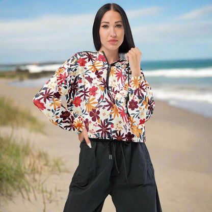 Custom Women’s Flower Garden Pattern Cropped Windbreaker Jacket | PERSONALIZED - ChoreGirl