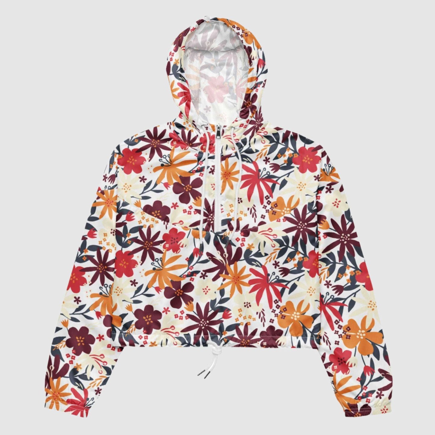 Custom Women’s Flower Garden Pattern Cropped Windbreaker Jacket | PERSONALIZED - ChoreGirl