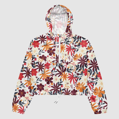 Custom Women’s Flower Garden Pattern Cropped Windbreaker Jacket | PERSONALIZED - ChoreGirl