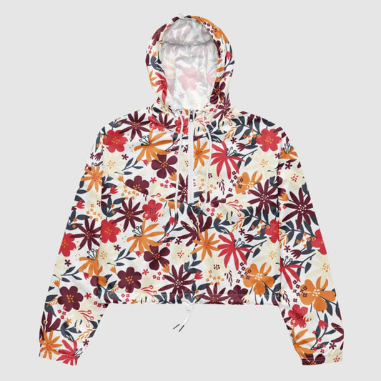 Custom Women’s Flower Garden Pattern Cropped Windbreaker Jacket | PERSONALIZED - ChoreGirl