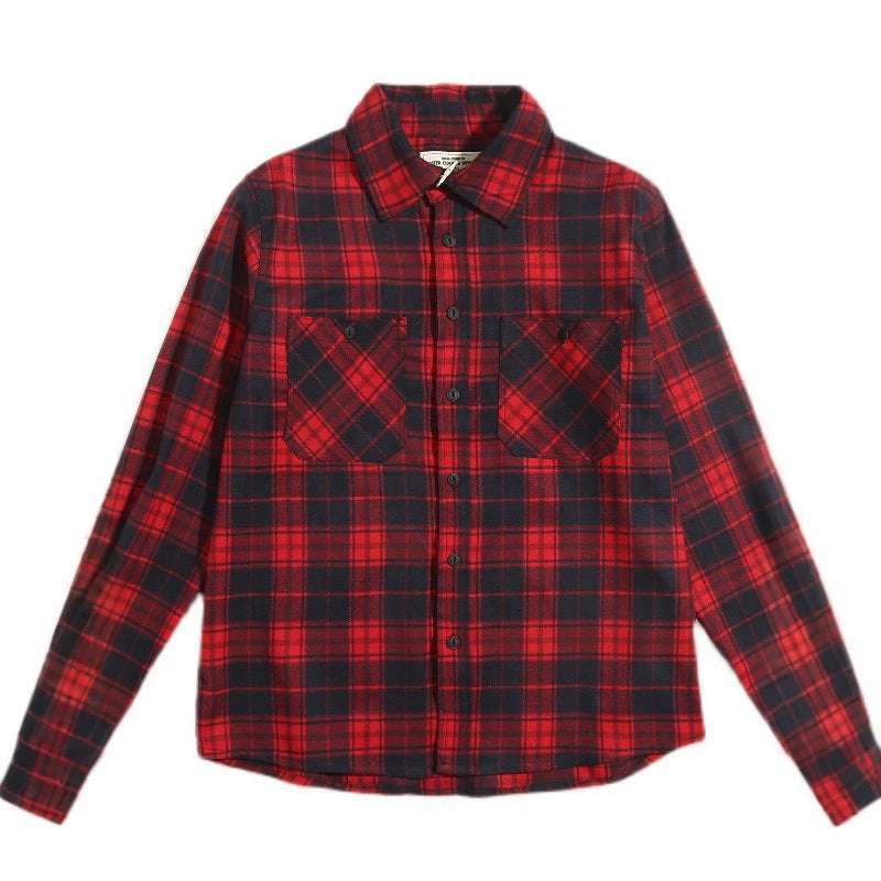 Men's Checkered Pattern Thickened Double Pocket Long Sleeve Button-up Shirt