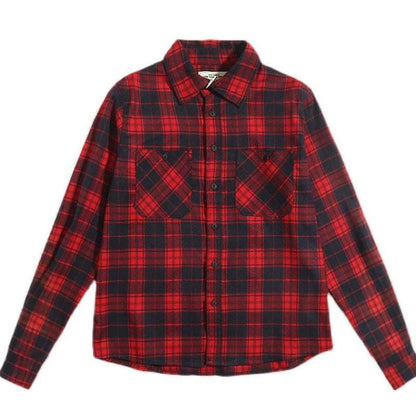 Men's Checkered Pattern Thickened Double Pocket Long Sleeve Button-up Shirt