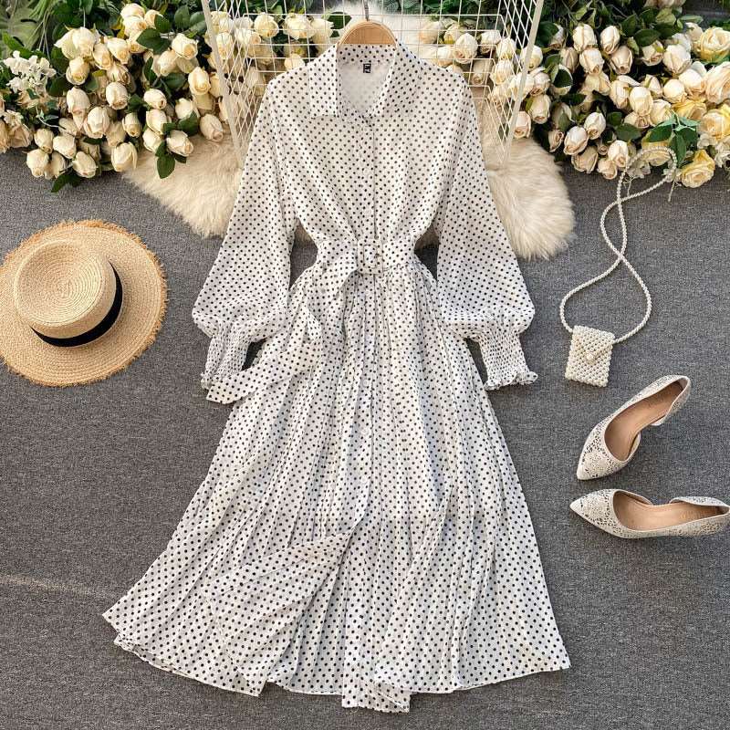 Women's French Style Long Sleeved Plated Skirt Dress - ChoreGirl