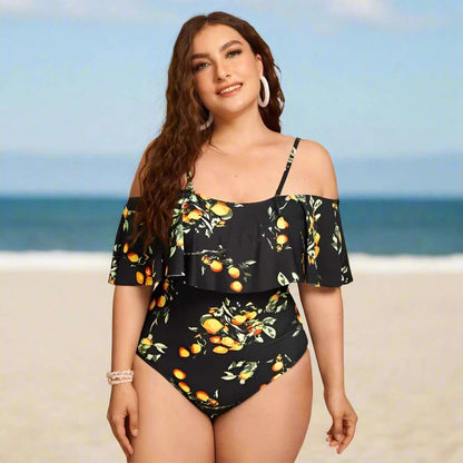 Women's Off-shoulder Ruffle Sleeve One-piece Swimsuit - ChoreGirl