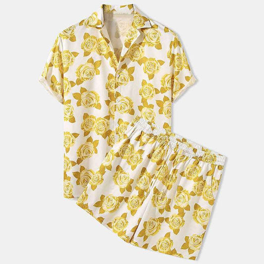 Men's All-matching Short Sleeved Shirt and Shorts Beach Outfit Set - ChoreGirl