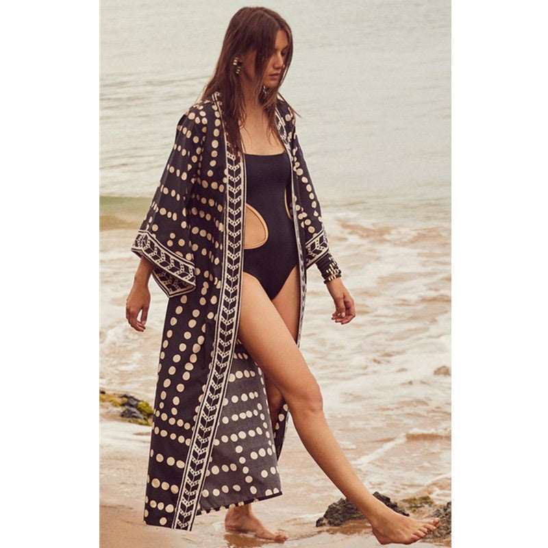 Women's Long Sleeve Loose Bikini Cover Up Beach Robe - ChoreGirl