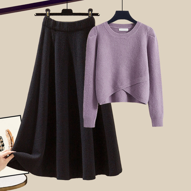 Women's Warm Irregular Style Knitted Sweater and Skirt Outfit Set - ChoreGirl