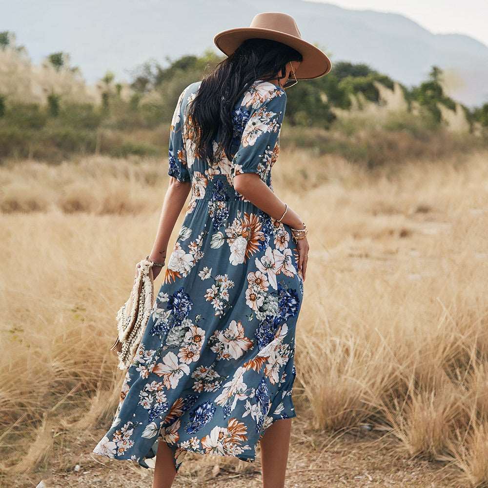 Women's Elastic Waist Floral Dress - ChoreGirl