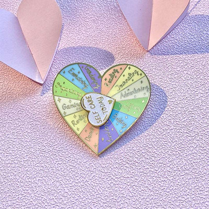 Double Layer Loving Heart Shape Rotating Badge Pin - ChoreGirl