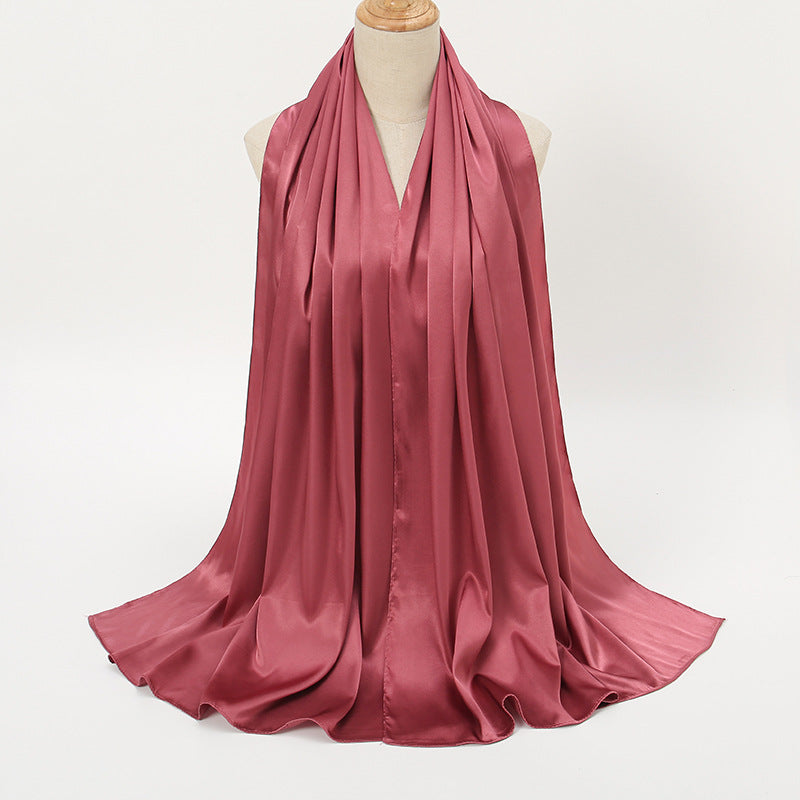 Women's Elegant Pure Color Pearl Satin Scarf - ChoreGirl