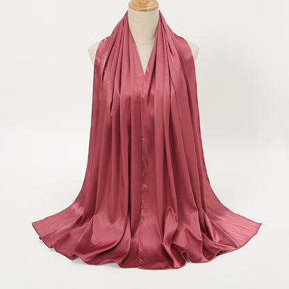 Women's Elegant Pure Color Pearl Satin Scarf - ChoreGirl